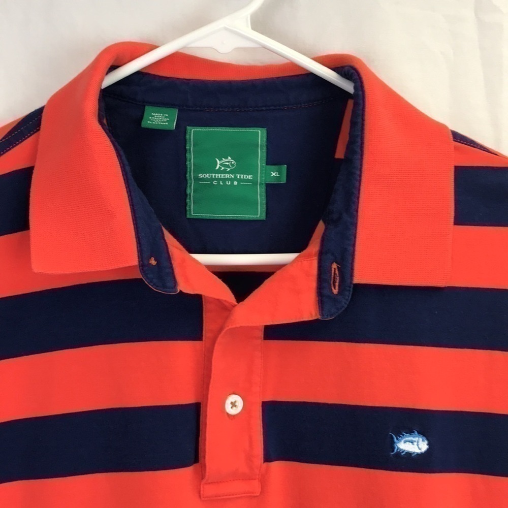 Southern Tide Performance Polo Shirt Navy Blue and Orange Stripes Size XL - Picture 2 of 4